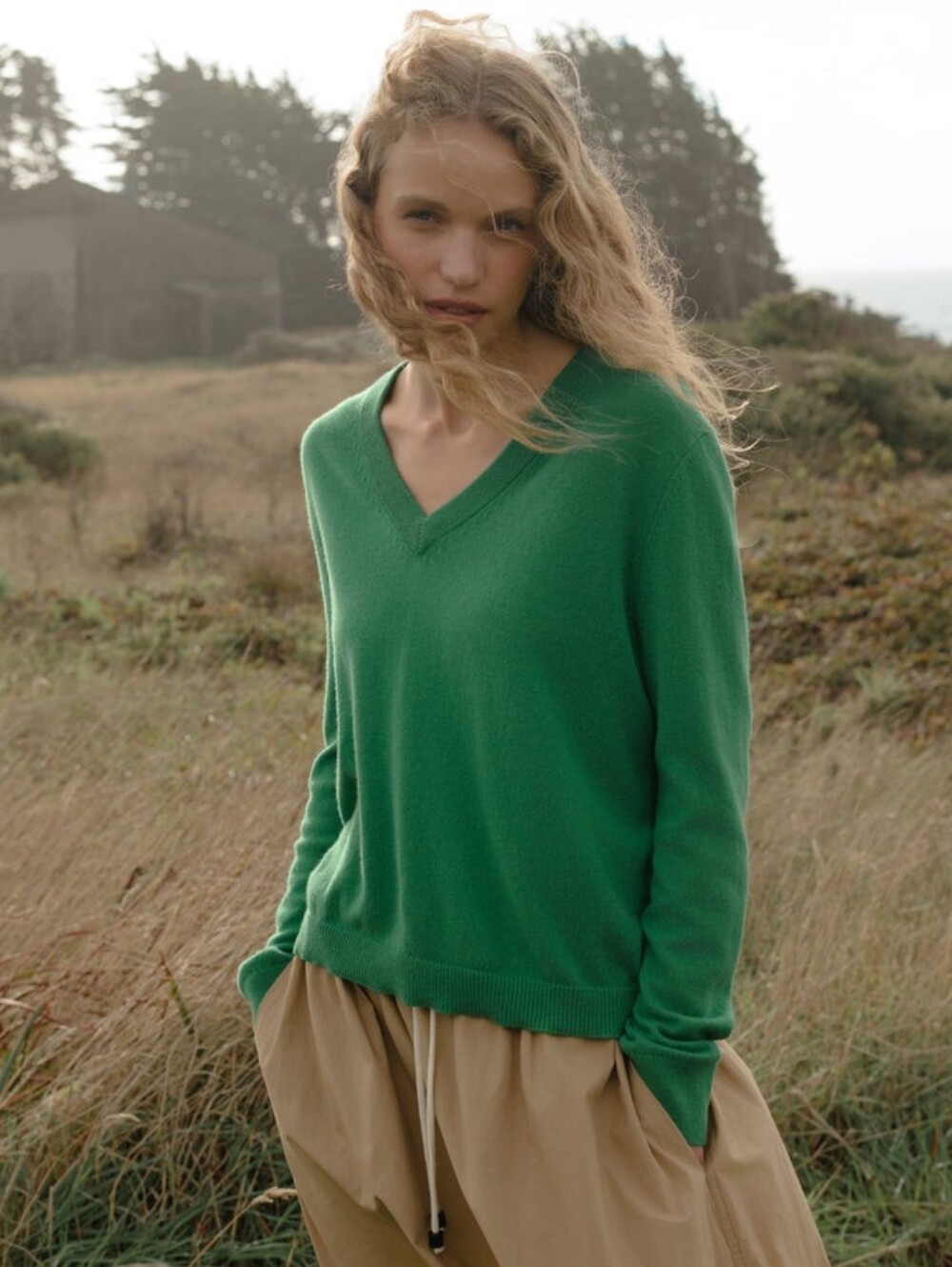 Jenni Kayne Flynn Cashmere V-Neck Sweater Medium Green Worn Once! EUC!